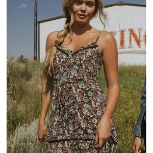 Idyllwind Boho Floral Maxi Dress - Brown and Blue